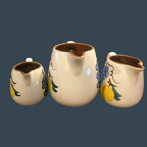 Stangl Fruit Pattern Pottery Pitchers Set of 3 Pint Half Pint 6oz Creamer Milk P - Picture 11 of 11